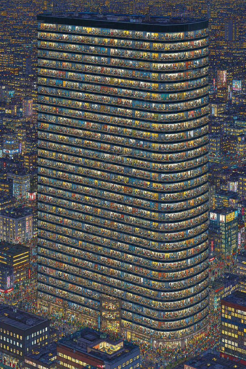 Crowded Night Office Tower - AI image template preview