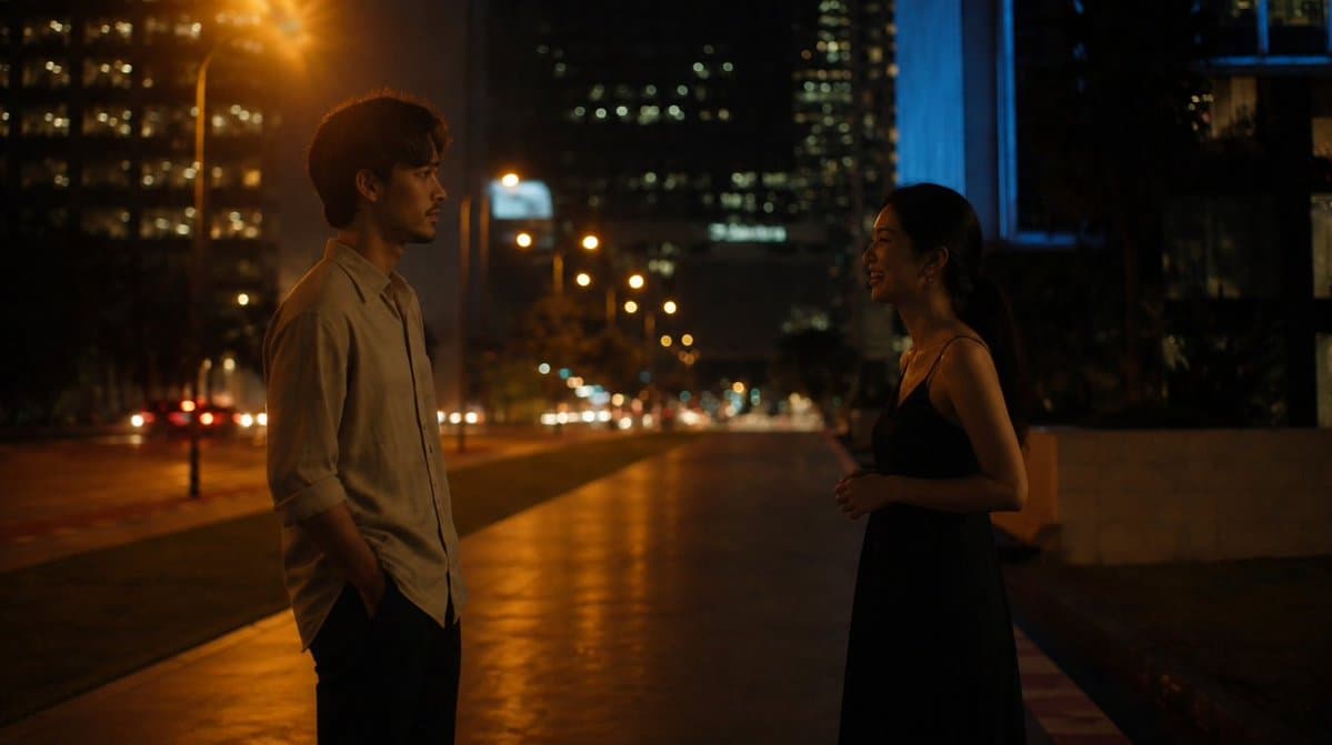 Cinematic Night Street Conversation - AI image template preview