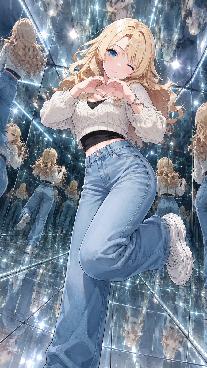 Anime Girl in Mirror Room - AI image template preview