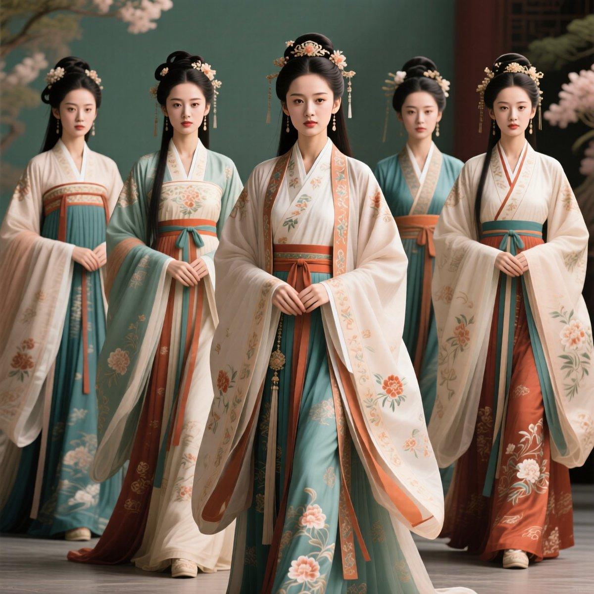 Five Hanfu Noblewomen Portrait - AI image template preview