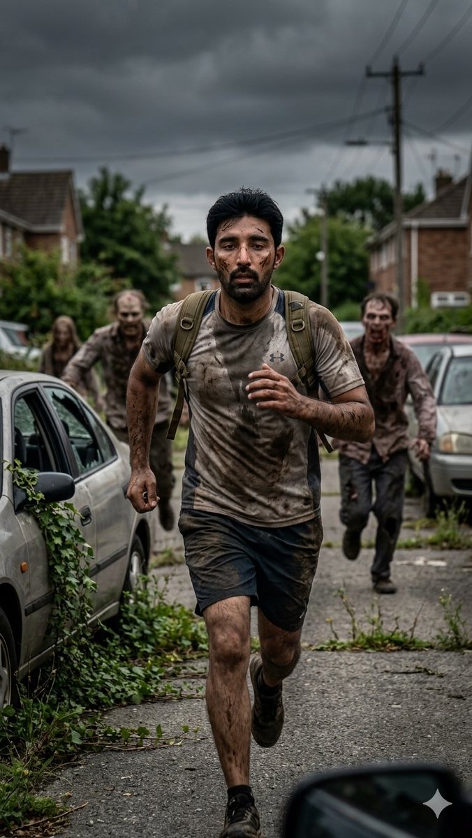 Desperate Runner on Stormy Street - AI image template preview