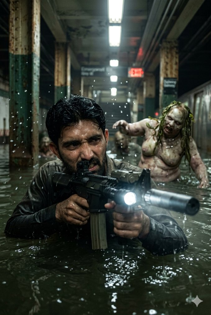Flooded Subway Horror Chase - AI image template preview