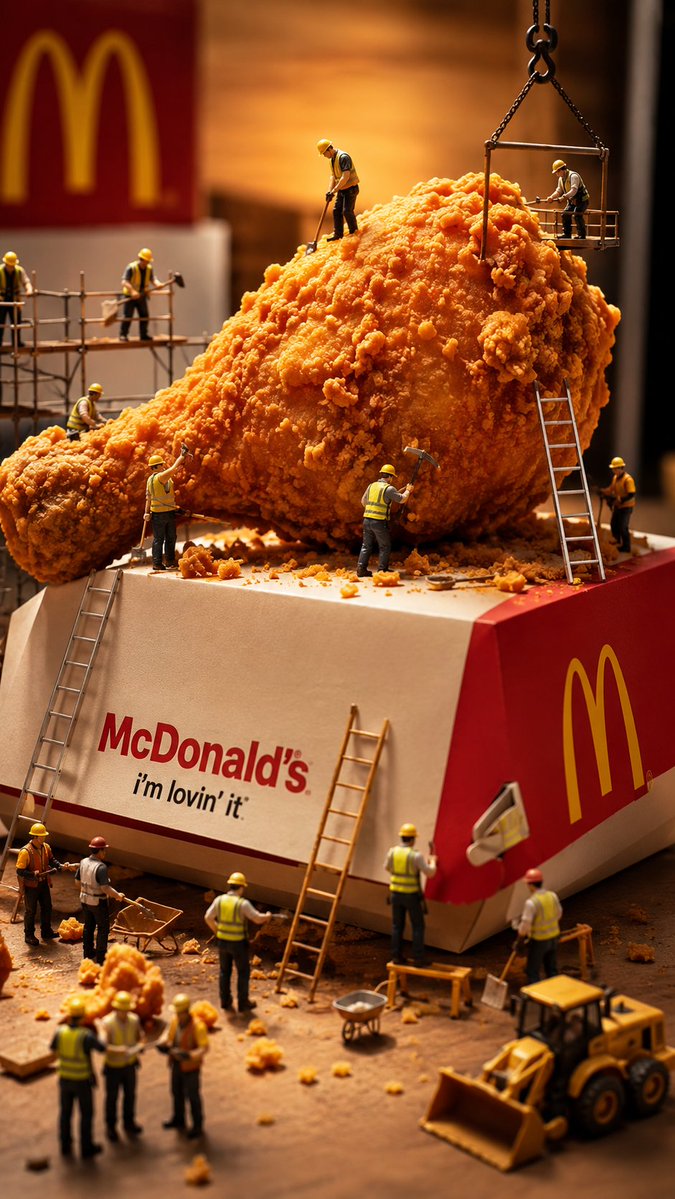 Miniature Workers Sculpt Giant McDonald's Drumstick - AI image template preview