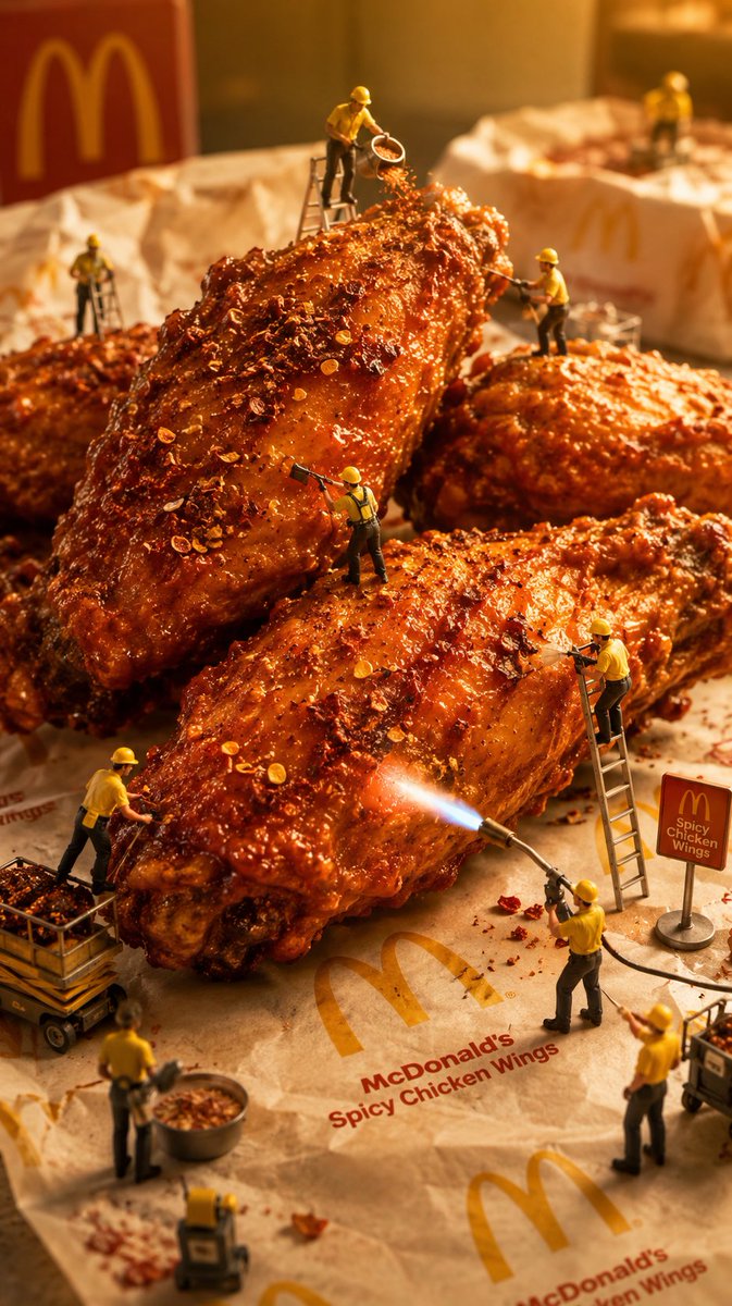 Mini Workers Sculpt Spicy Chicken Wings - AI image template preview