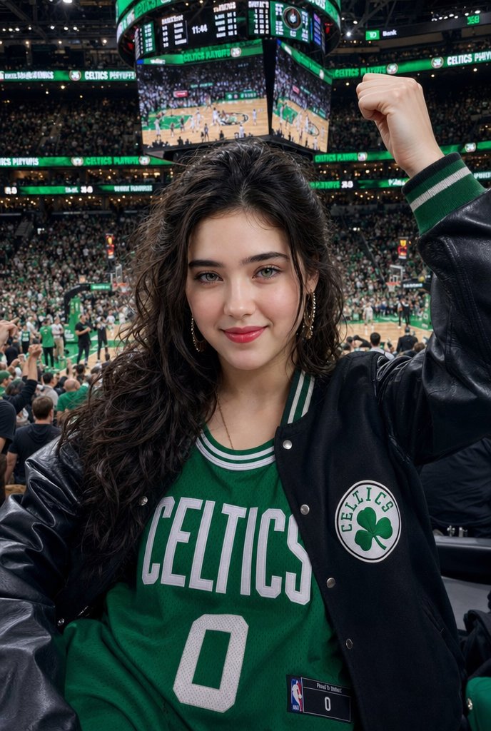 Celtics Fan Cheering in NBA Arena - AI image template preview