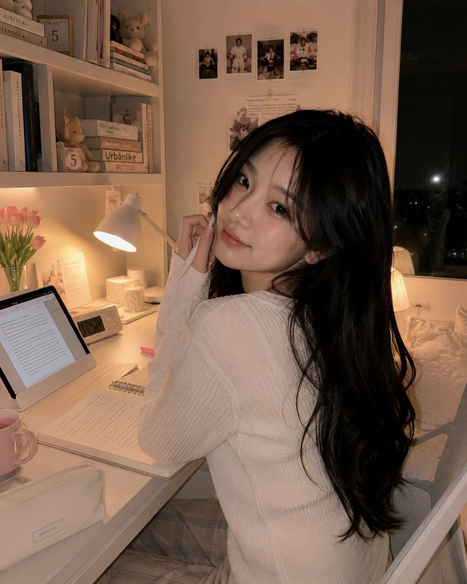 Cozy Study Room Night Portrait - AI image template preview