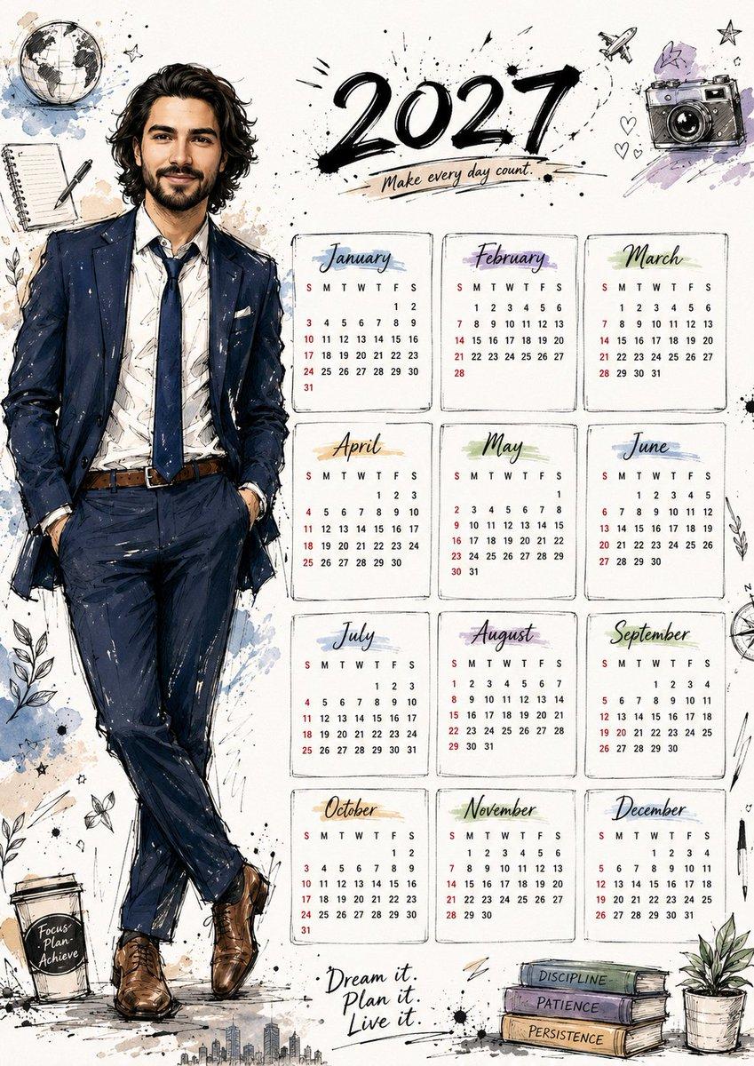 Hand Drawn Doodle Calendar Illustration - AI image template preview