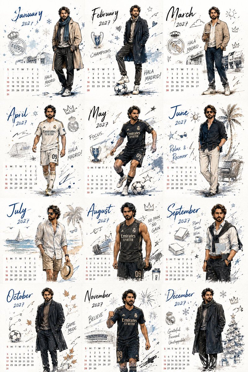 Korean Style Desktop Calendar 2027 - AI image template preview