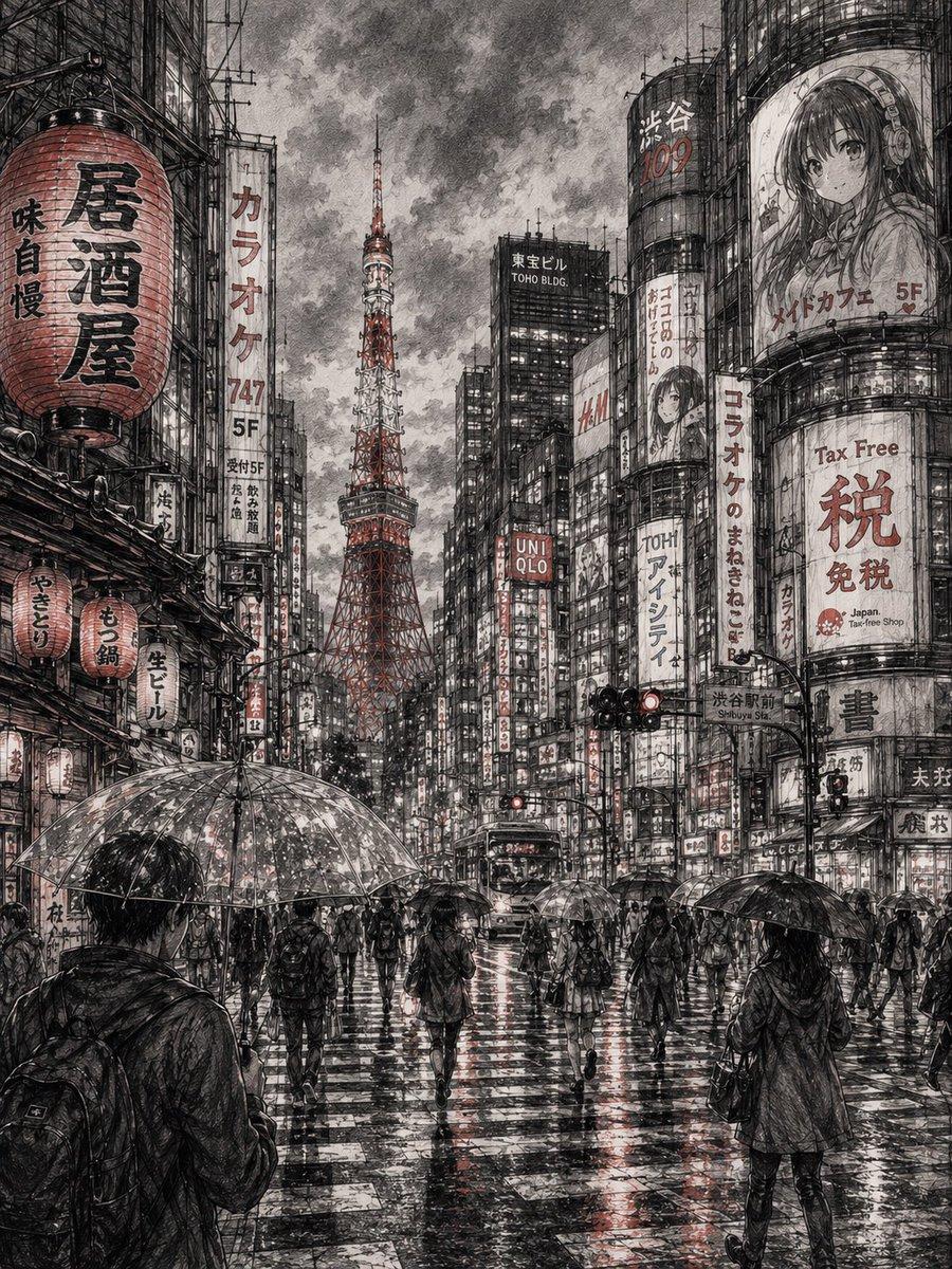Detailed Cityscape Pencil Sketch - AI image template preview