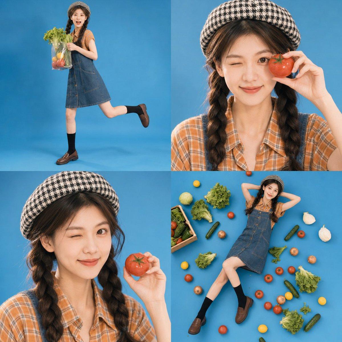 Retro Market-Girl Photo Collage - AI image template preview