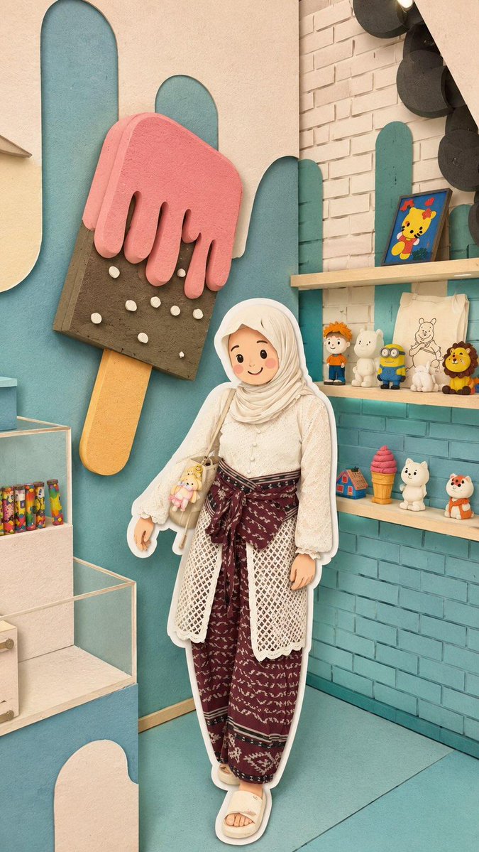 Kawaii Style Muslim Character Lifestyle Photography - AI image template preview