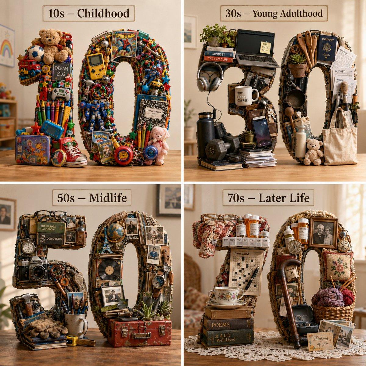 Typographic Human Life Stages Sculpture - AI image template preview