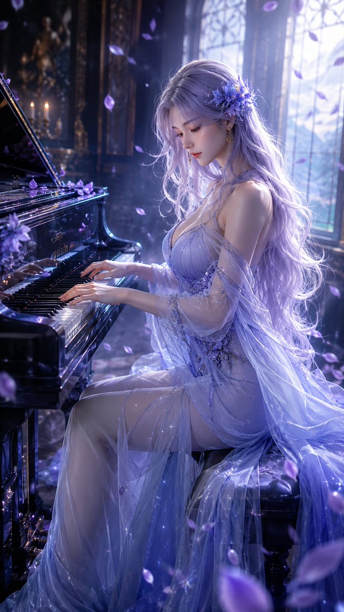 Oriental Fantasy Female Pianist 3D CG - AI image template preview