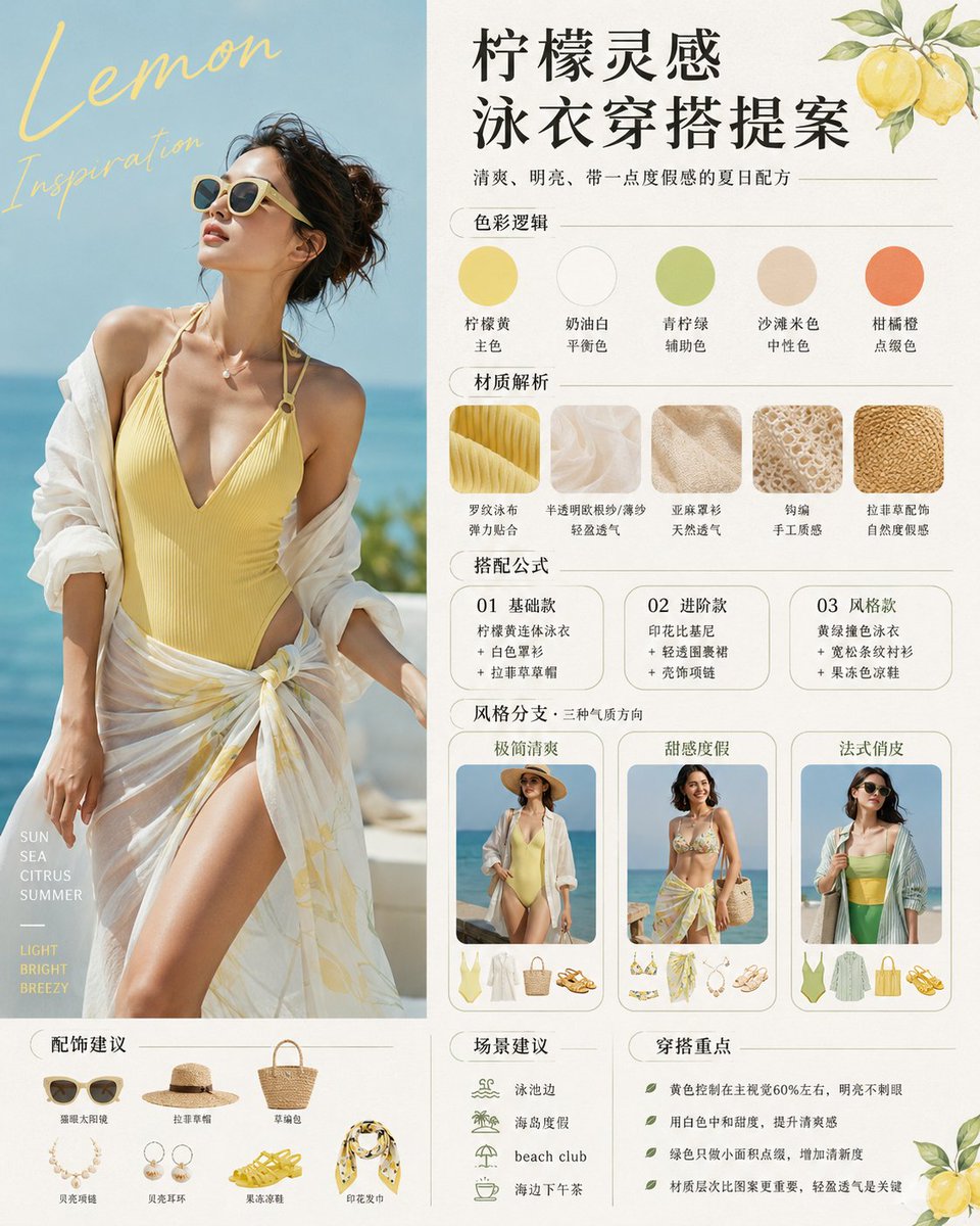 Lemon-Inspired Swimwear Fashion Proposal - AI image template preview