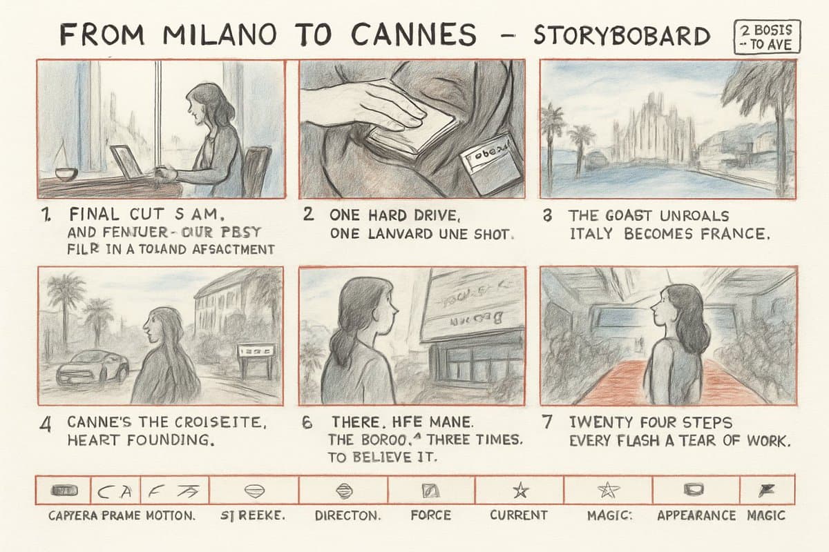Milano to Cannes Storyboard Sheet - AI image template preview