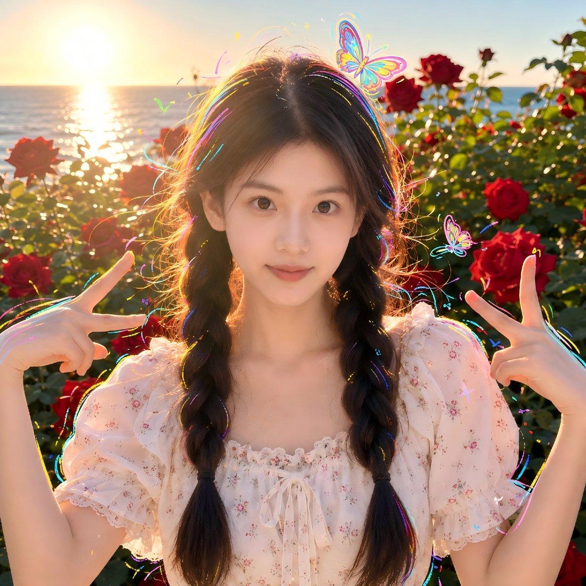 Sunset Seaside Rose Portrait - AI image template preview