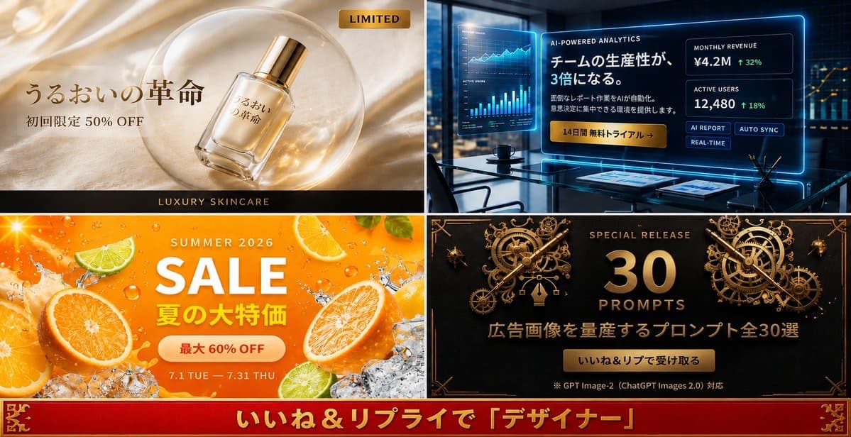 Four-Panel Japanese Ad Prompt Giveaway - AI image template preview