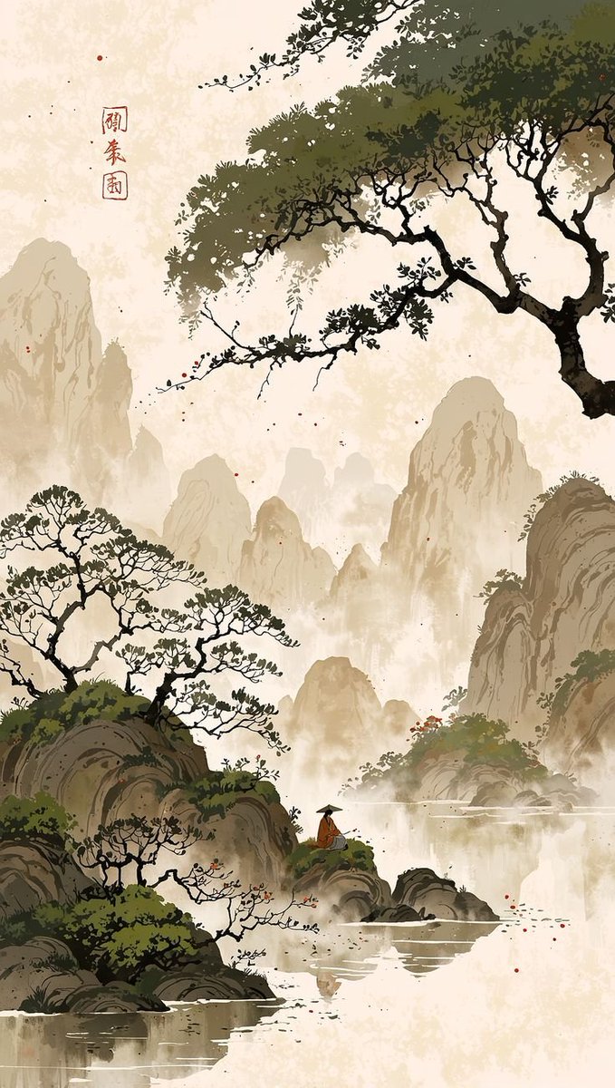 Cinematic Chinese Ink Landscape - AI image template preview