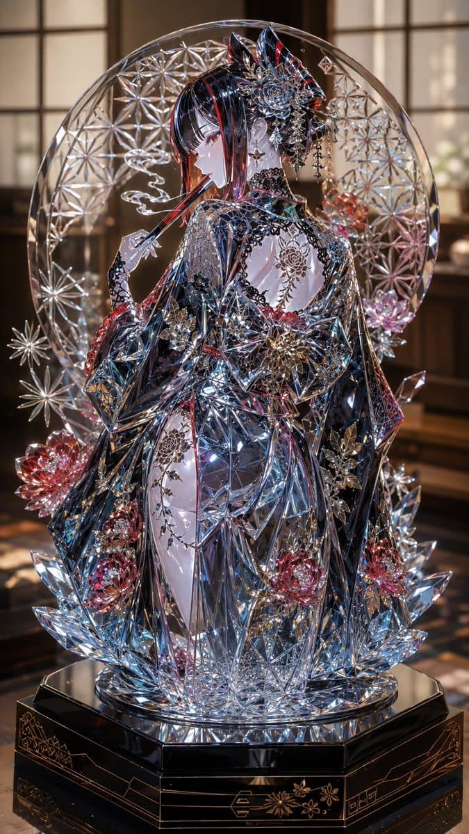 Edo Kiriko Gothic Kimono Glass Maiden - AI image template preview