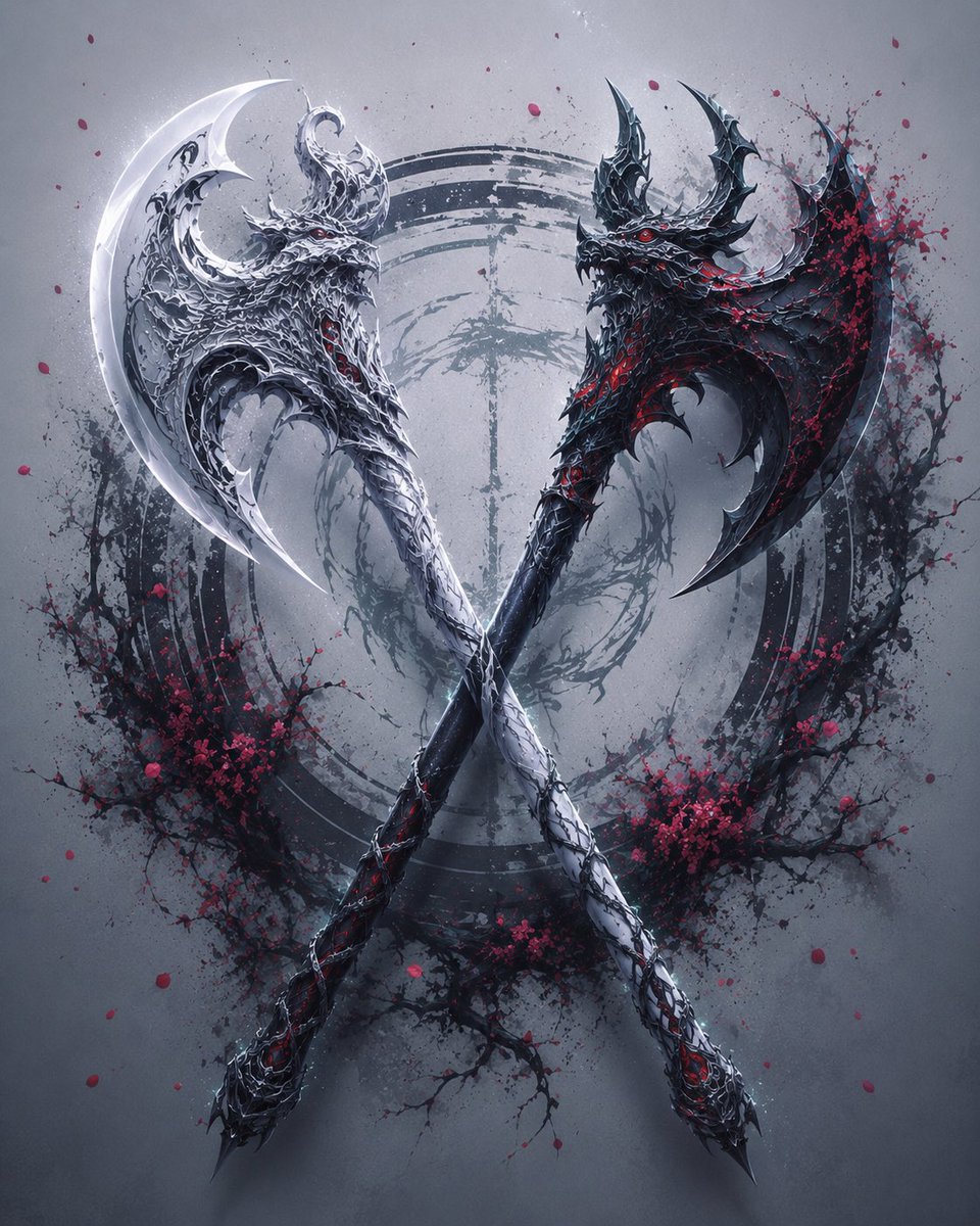 Crossed Dark Eastern Fantasy Halberds - AI image template preview