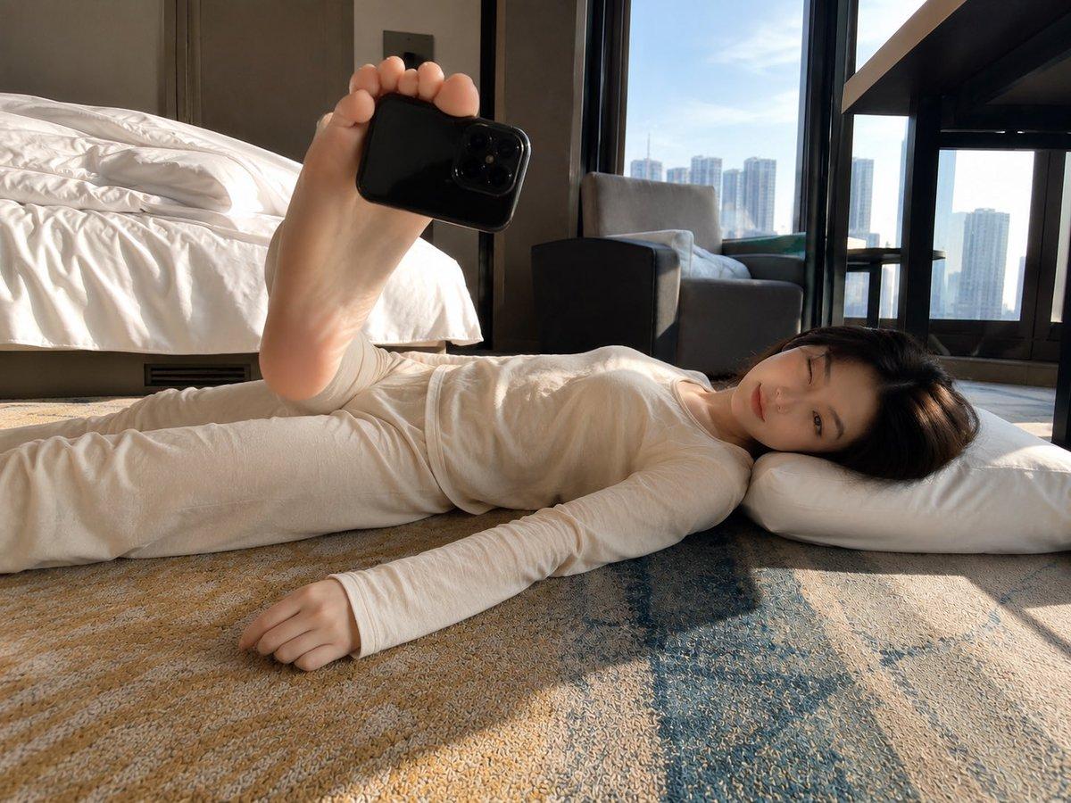 Foot-Held Selfie in Hotel Room preview