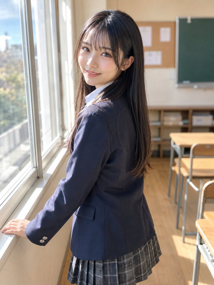 Anonymized Schoolgirl by Classroom Window - AI image template preview