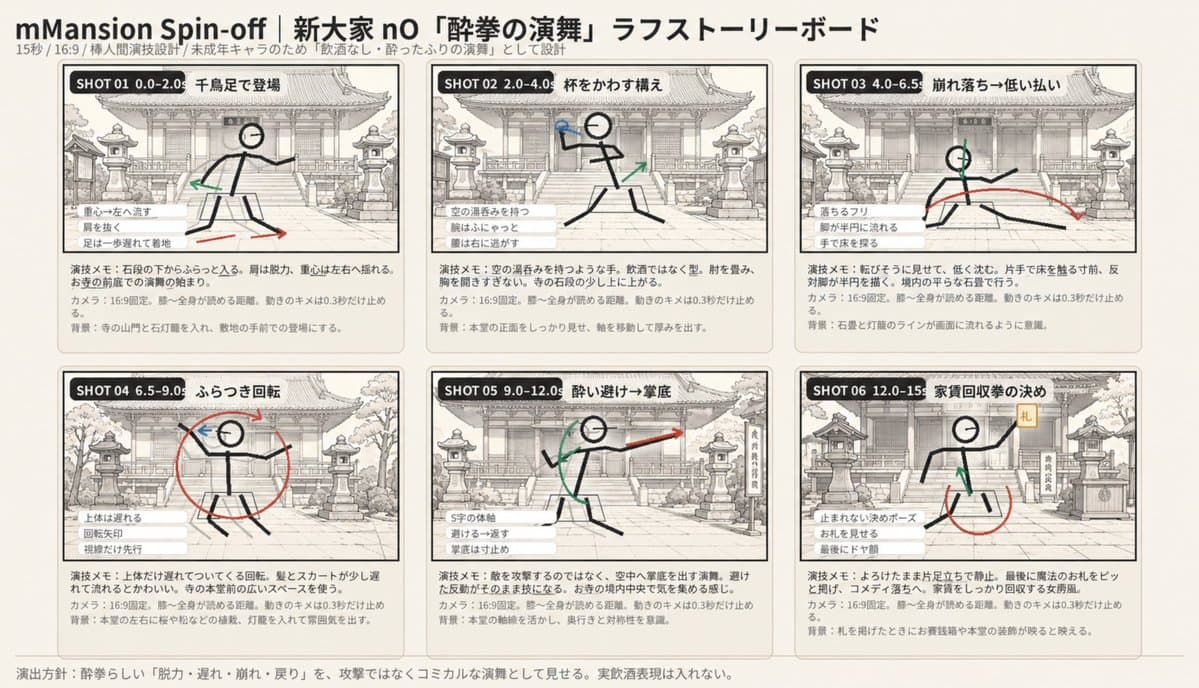 Six-Panel Drunken Kung Fu Storyboard - AI image template preview