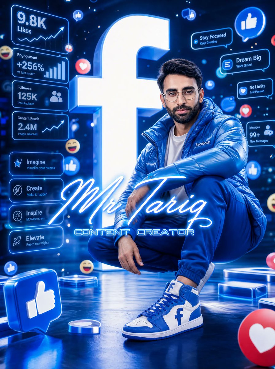 Neon Facebook Creator Poster - AI image template preview