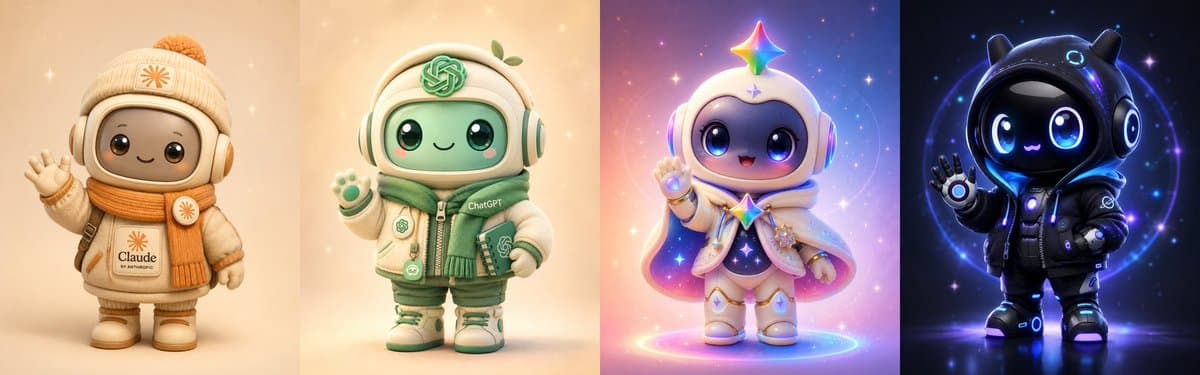 Four Chibi AI Mascot Robots - AI image template preview