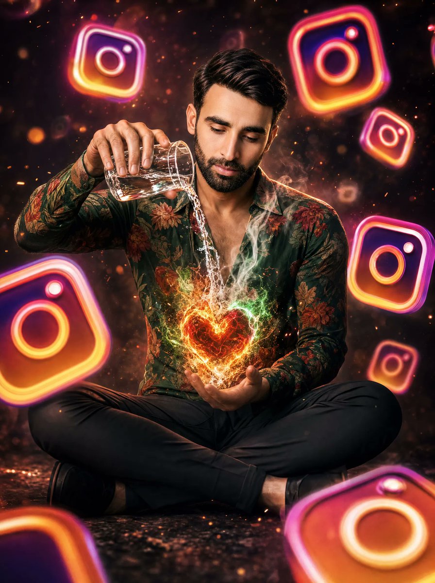 Neon Instagram Magic Heart Portrait - AI image template preview
