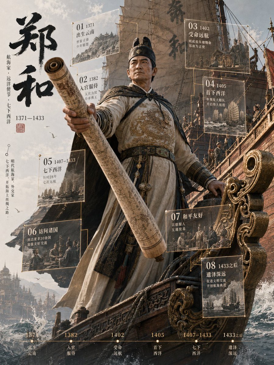 Zheng He 3D Historical Archive Poster - AI image template preview