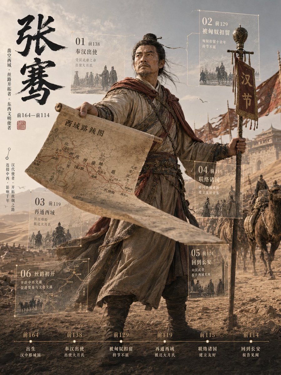 Zhang Qian 3D Historical Archive Poster - AI image template preview