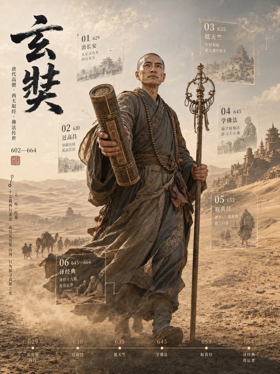 3D Xuanzang Historical Archive Poster - AI image template preview