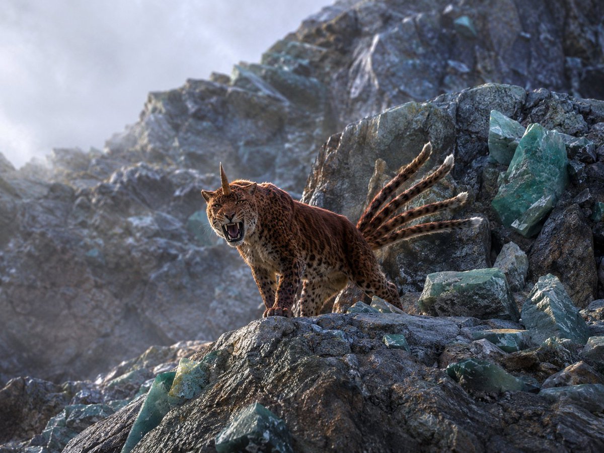 Horned Six-Tailed Mountain Beast - AI image template preview