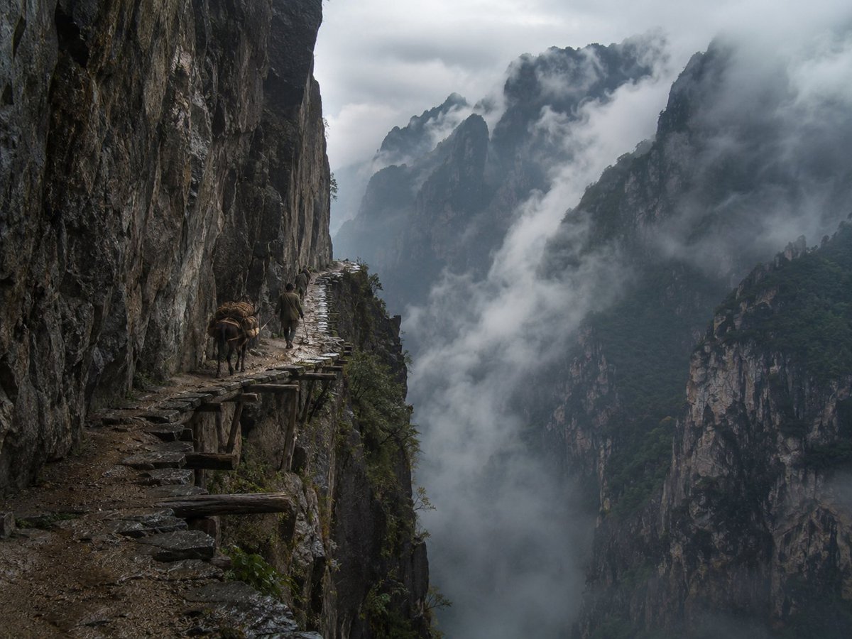 Misty Cliff Plank Road Photograph - AI image template preview