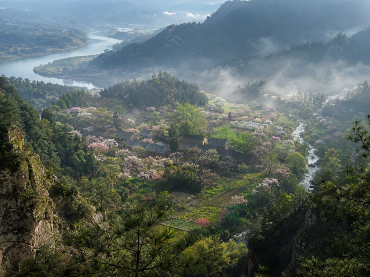 Misty Spring Mountain Village - AI image template preview