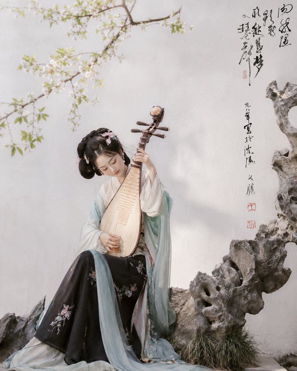 Hanfu Pipa Garden Portrait - AI image template preview