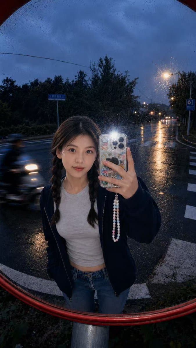 Hyper-Realistic Traffic Mirror Selfie - AI image template preview
