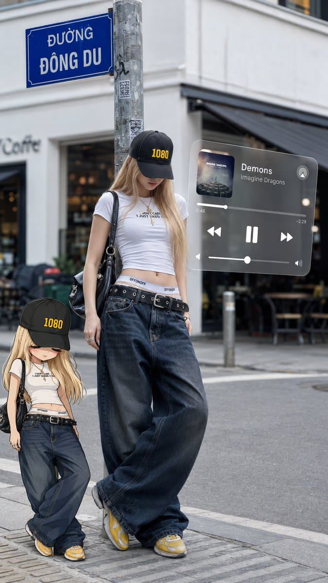 Urban street fashion portrait with AR overlays - AI image template preview