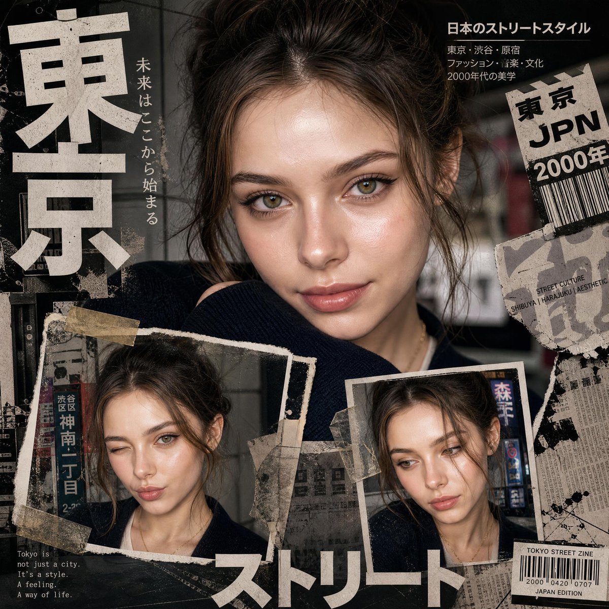 Y2K Japanese editorial collage poster - AI image template preview