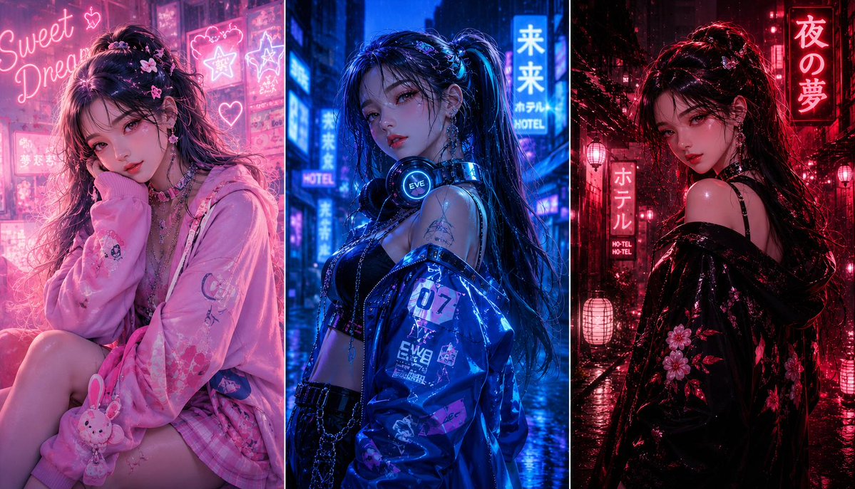 Three-panel anime fashion collage - AI image template preview