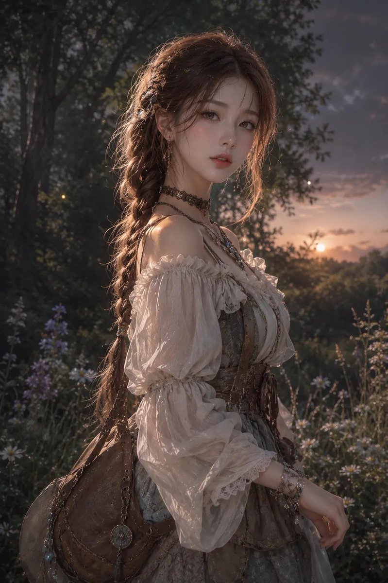 Anime Korean woman in forest - AI image template preview