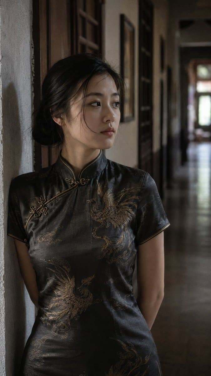 East Asian Woman in Silk Qipao - AI image template preview
