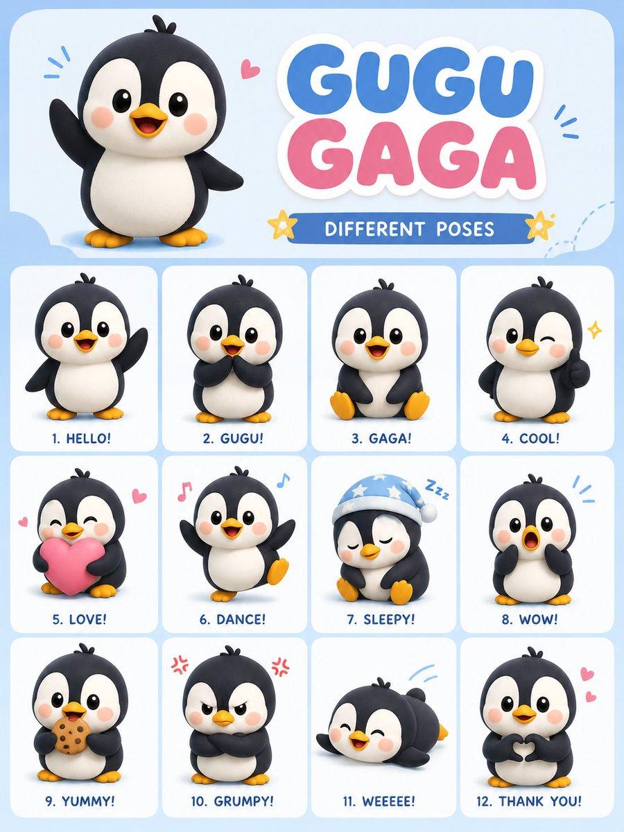 Chibi Penguin Expression Grid - AI image template preview