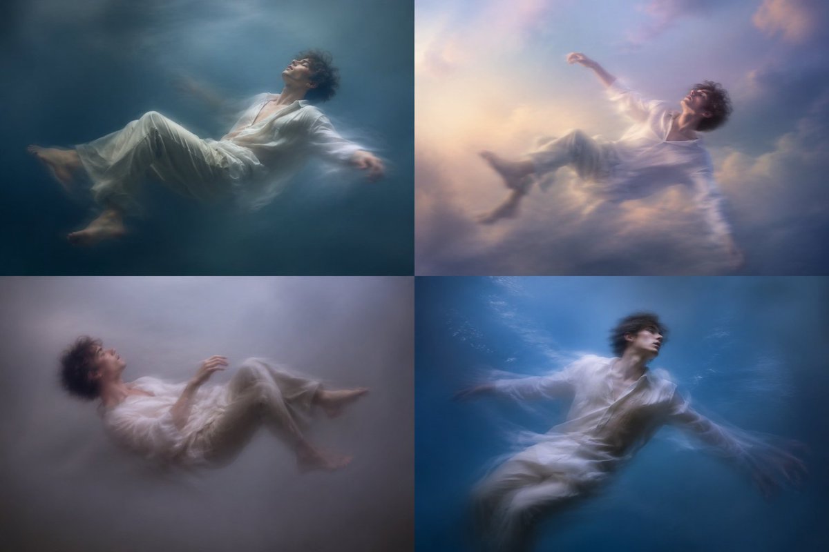 Dreamy Floating Portrait Grid - AI image template preview