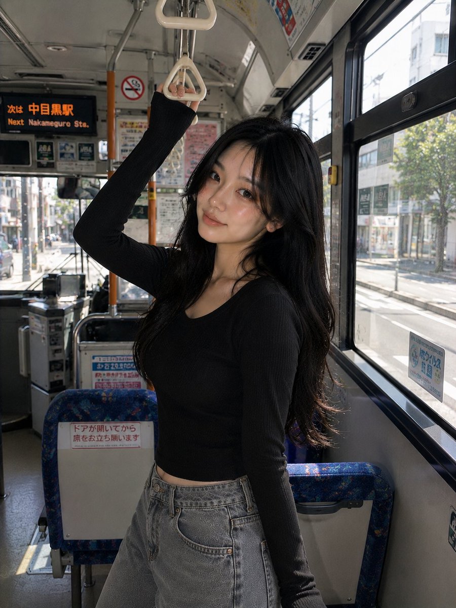 Korean Girl Urban Bus Candid - AI image template preview