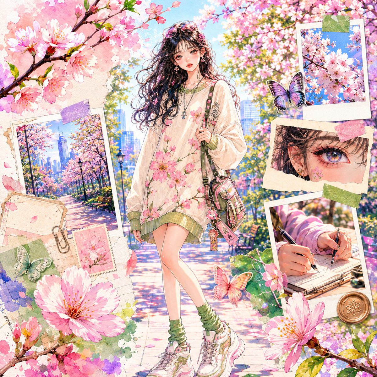 Watercolor Anime Fashion Collage - AI image template preview