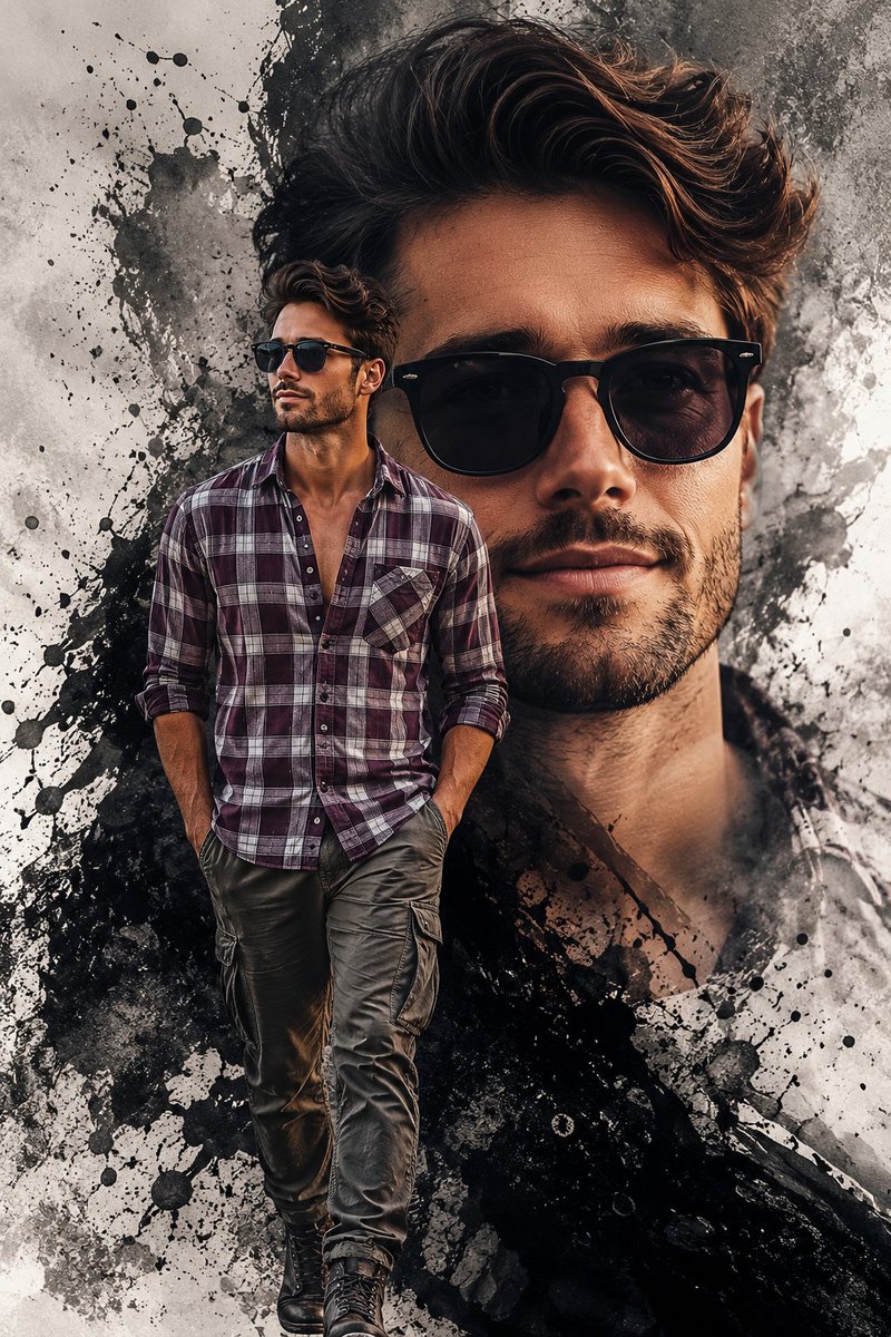 Double Exposure Edgy Movie Poster - AI image template preview