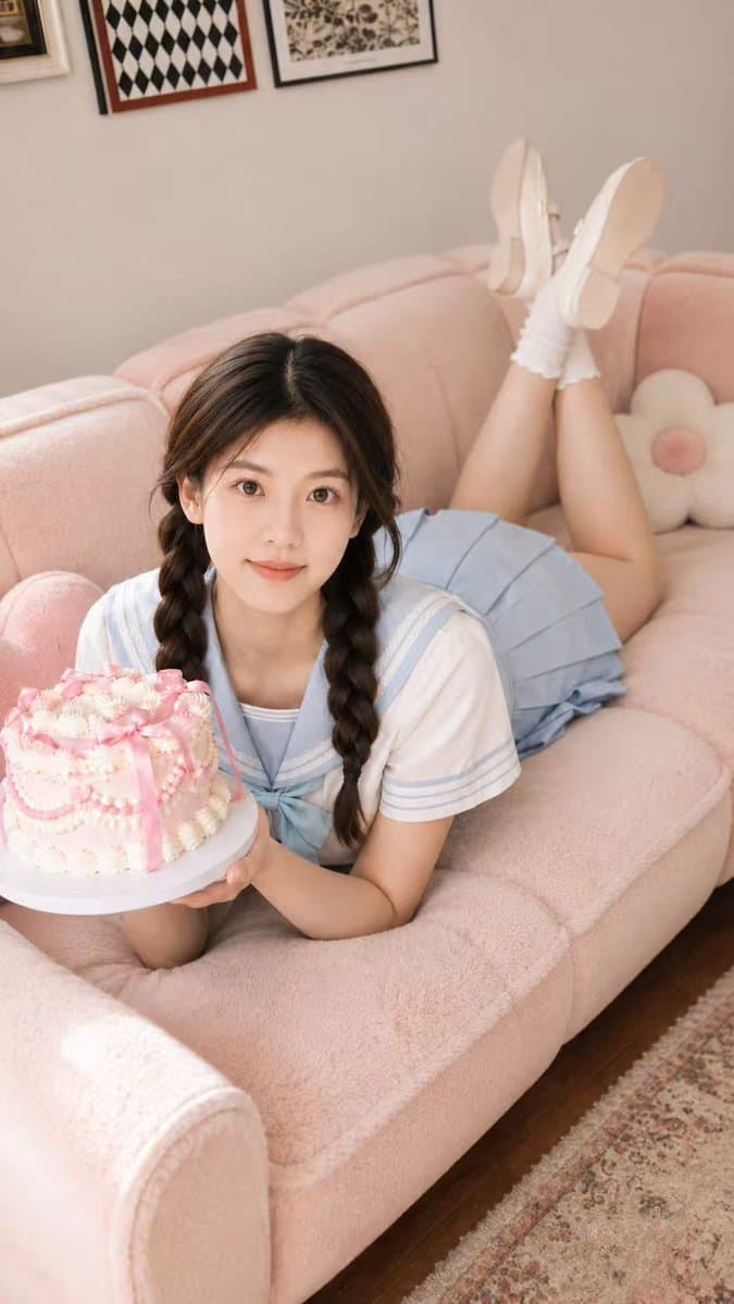 Pastel JK-Style Cake Portrait - AI image template preview