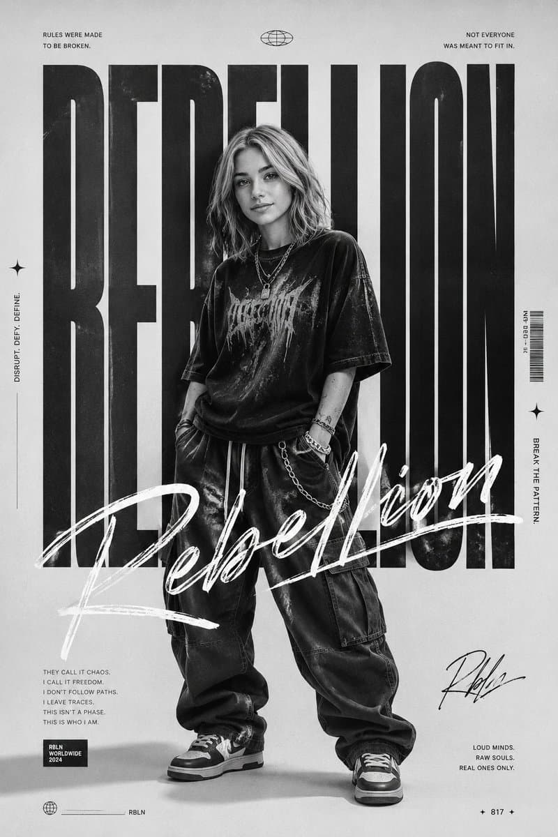 Monochrome Rebellion Streetwear Poster - AI image template preview